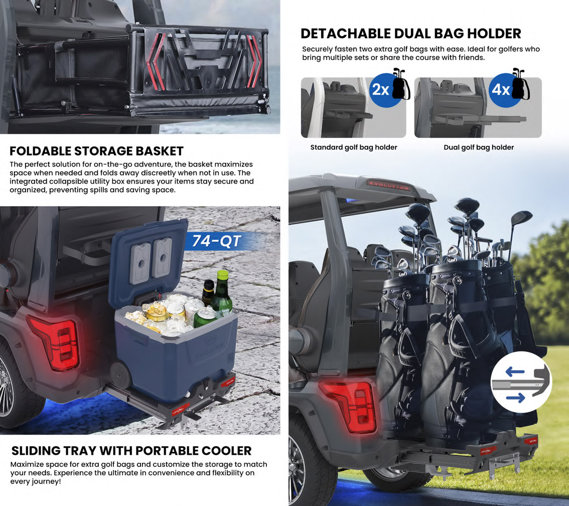 Evolution EV golf cart storage options